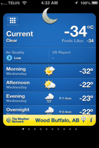 The temperature this morning as I left for work