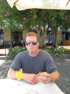 A lemon snack outside before going inside for lunch 