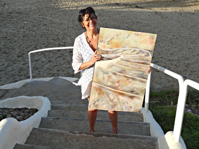 Smiling on the staircase